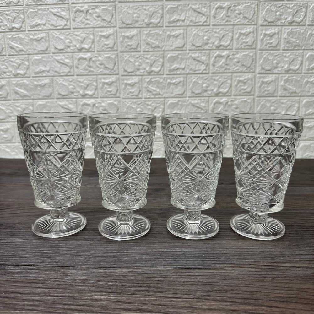 Hazel Atlas Gothic Big Top Peanut Butter Glass Tumblers Set 4 MCM Entertaining